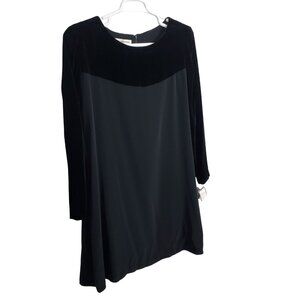 Jones New York Sz 18 Dress Velvet Trim A-line Long Sleeve Knee Length LBD Party